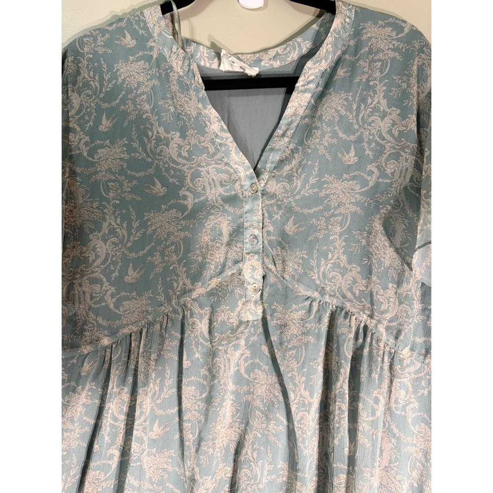 Maison 123 Paris Blue Toile Print Empire Waist Flutter Sleeve Dress Size 44/42 - Picture 8 of 9